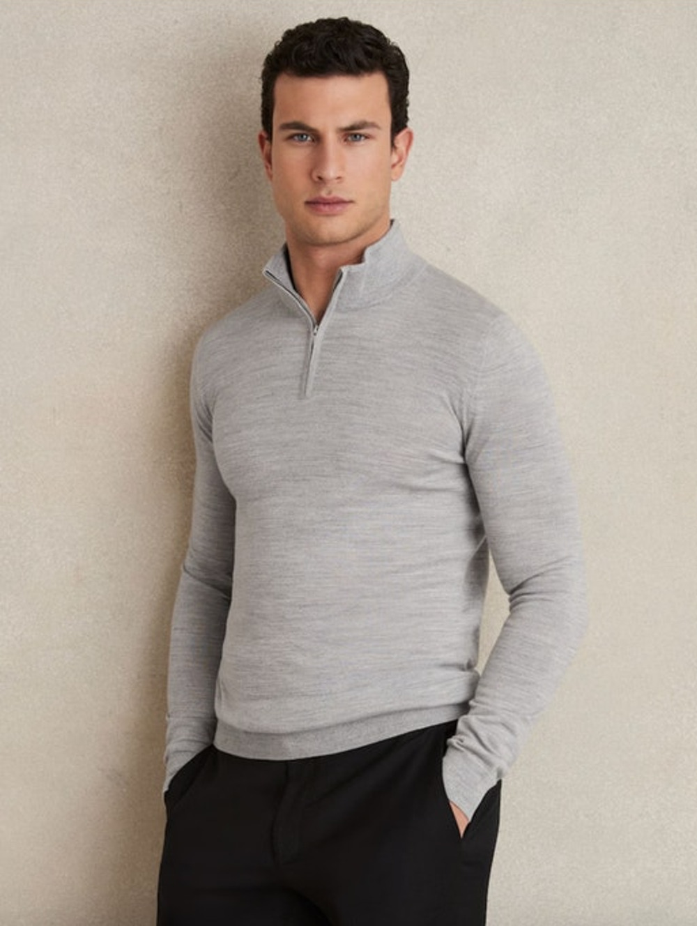 REISS Blackhall Wool Half-Zip Jumper in Soft Grey Size M NEW $150 Sweater